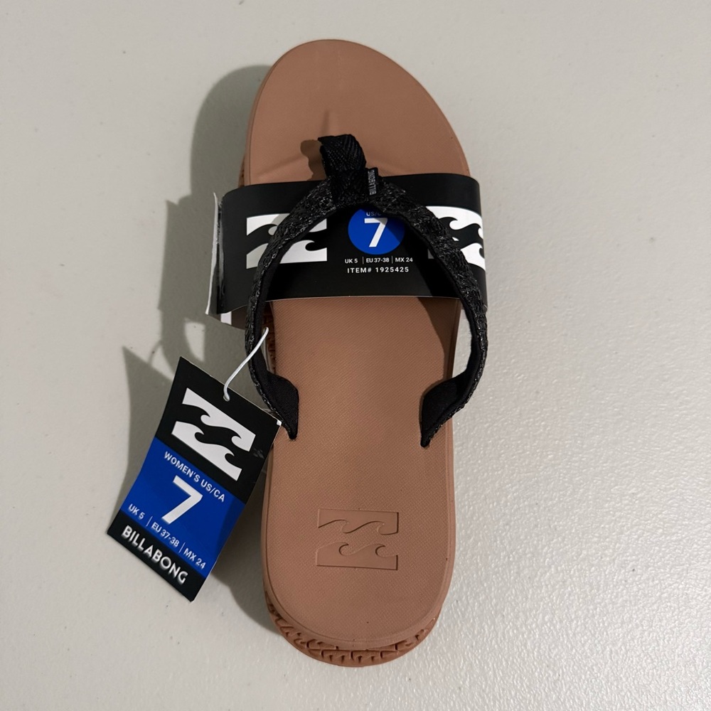 BILLABONG Black Tan Flip Flops Sandals Beach Summer Women's Size 7